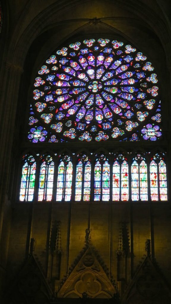 Inside Notre Dame, the famous stain glassed window