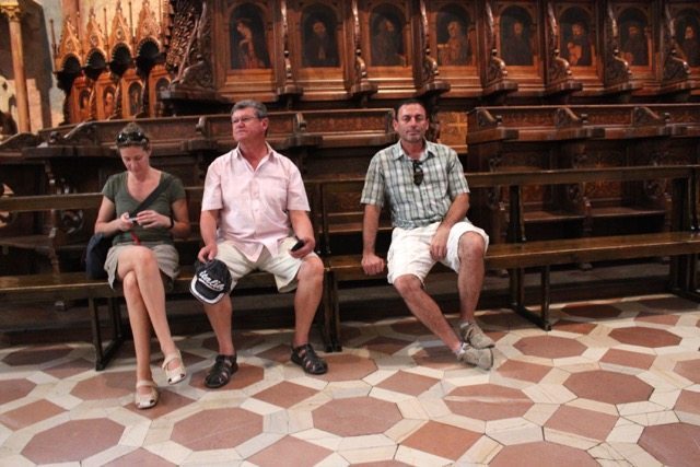 This is the funniest photo taken in Assisi, Umbria. Susie checking her phone, Dad and Zorba looking completely bored as they sit in ABC (another bloody church) 