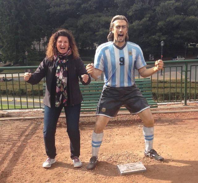 Me in my soft shell jacket and favourite scarf, posing next to a statue Gabriel Batistuta, a famous Argentinean soccer player, in Buenos Aires  