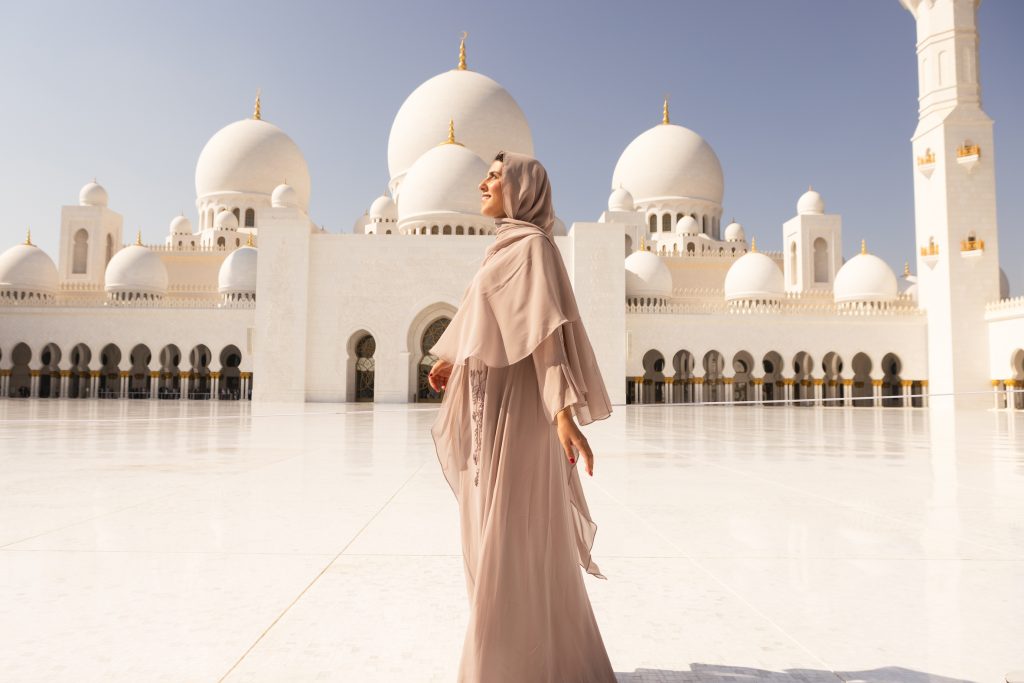 lady in beige in Abu Dhabi, Arabian 