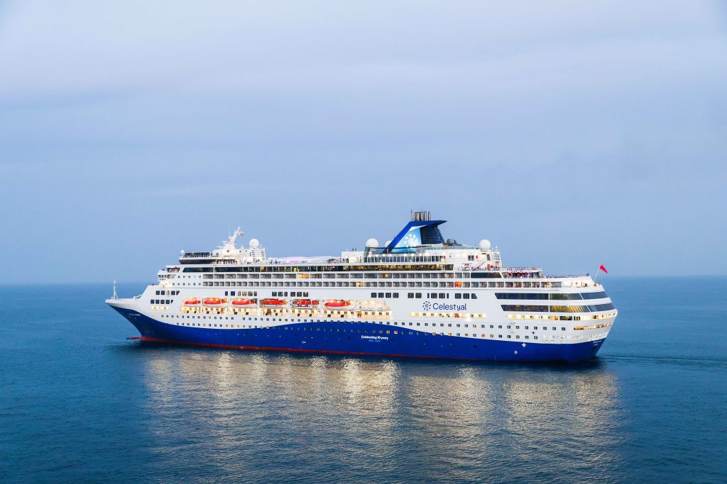 Celestyal Journey ship photographed from Celestyal Discovery - Abu Dhabi